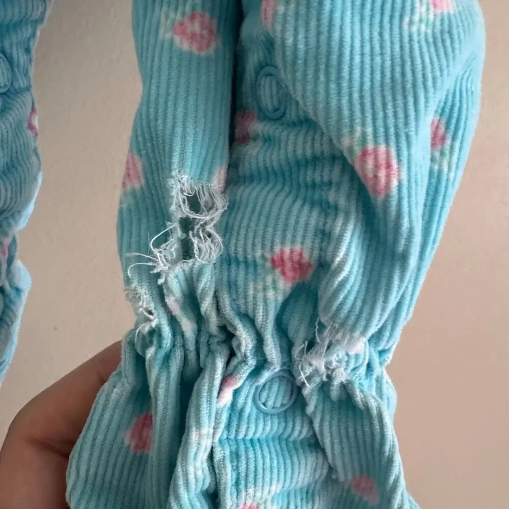 Vintage OshKosh B'Gosh Blue Corduroy Pink Flower Baby Overalls 6-9 Months - READ